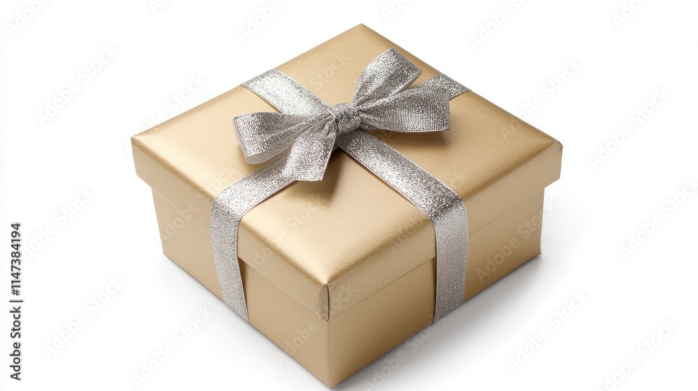 Elegant Golden Gift Box with Silver Ribbon for Special Occasions Elegant Golden Gift Box with Silver Ribbon for Special Occasions
