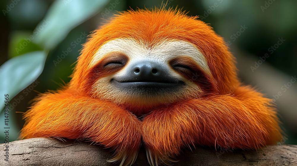 Orange Sloth Rests Peacefully on Branch Orange Sloth Rests Peacefully on Branch