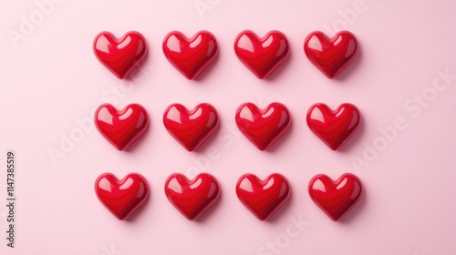 Red Hearts Arrangement on Soft Pink Background for Valentine's Day