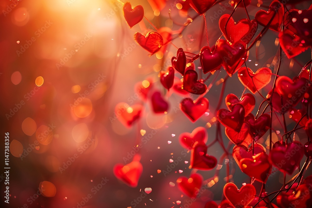 Valentines day background banner - abstract panorama, Festive composition with red bow and heart glitter decoration for special occasions, A heart made of red beads is surrounded by many other red
Valentines day background banner - abstract panorama, Festive composition with red bow and heart glitter decoration for special occasions, A heart made of red beads is surrounded by many other red