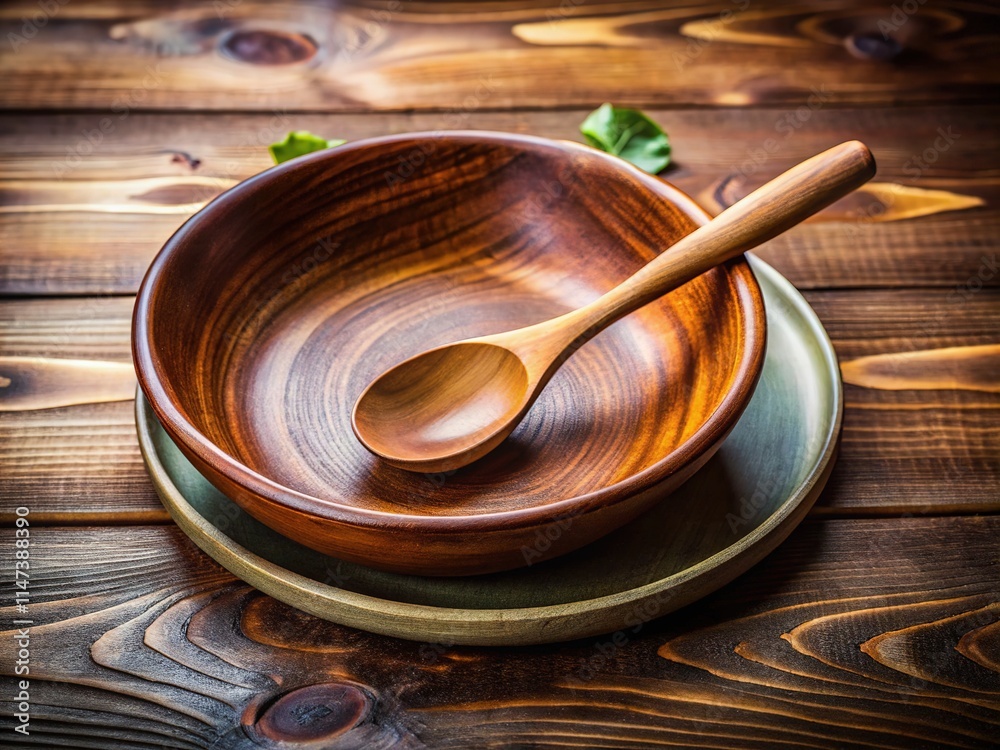 Rustic Wooden Bowl and Spoon on Plate - Documentary Still Life Rustic Wooden Bowl and Spoon on Plate - Documentary Still Life