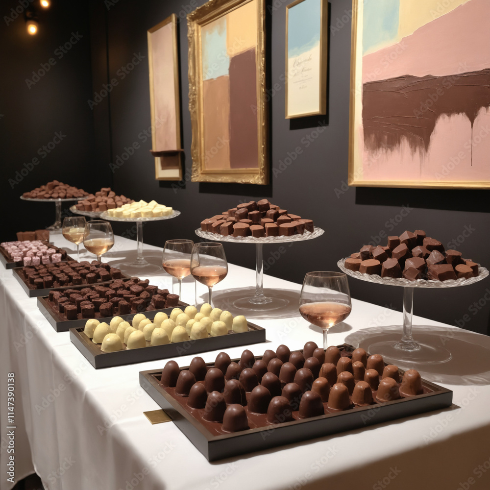 Chocolate truffles displayed on table in elegant setting Chocolate truffles displayed on table in elegant setting