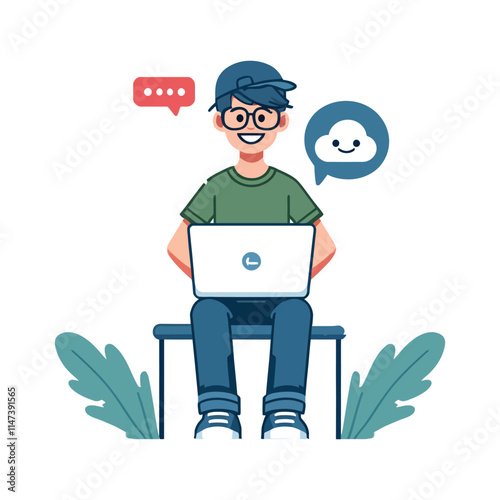 cartoon of a cloud engineer doing configuration on a laptop