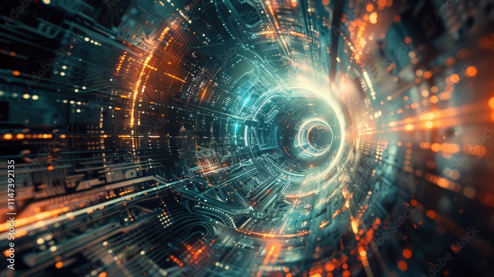 Obraz premium Explore a captivating futuristic abstract design featuring dynamic lines and vibrant colors, perfect for conveying technology and innovation in digital art.