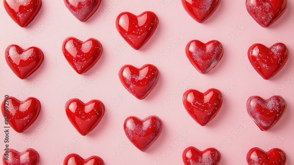 Red Heart Shaped Chocolates on Pink Background for Valentine’s Day Red Heart Shaped Chocolates on Pink Background for Valentine’s Day