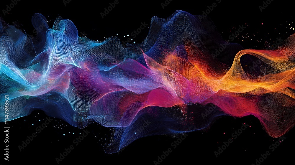 Obraz premium Vibrant abstract artwork featuring dynamic colorful waves with Digital art with a cosmic energetic feel.
