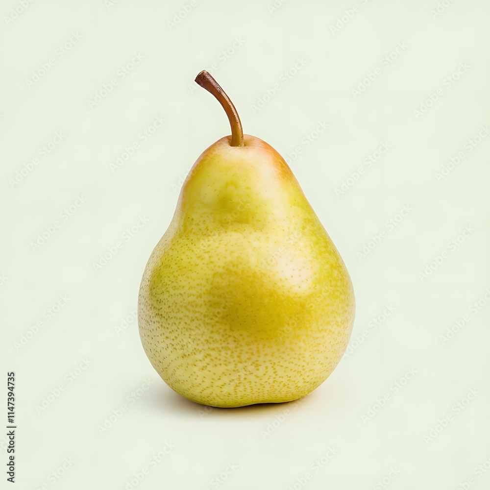 Single Ripe Yellow Pear Isolated on Pale Green Background Single Ripe Yellow Pear Isolated on Pale Green Background