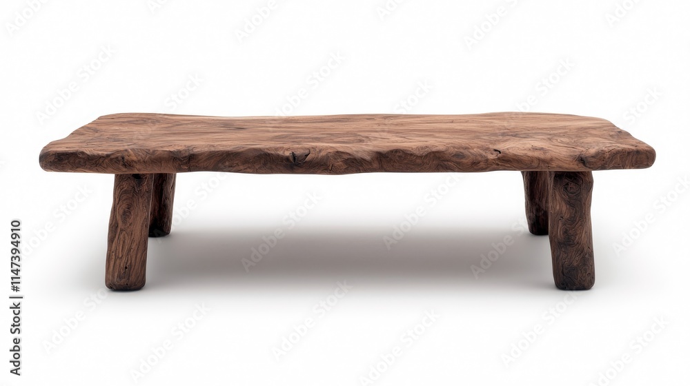 Rustic wooden coffee table with irregular edges and chunky legs isolated on white background. Rustic wooden coffee table with irregular edges and chunky legs isolated on white background.