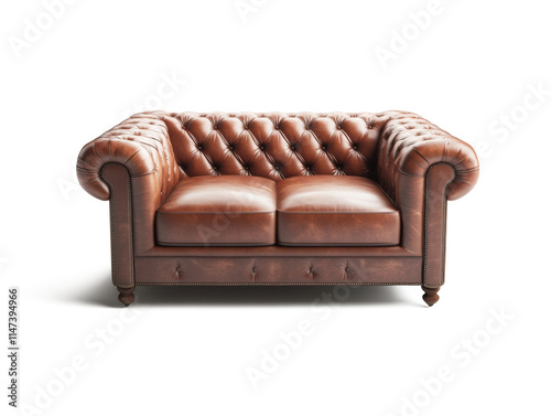 Realistic 3d design of real fabric sofa for one person, vintage style isolate on white background