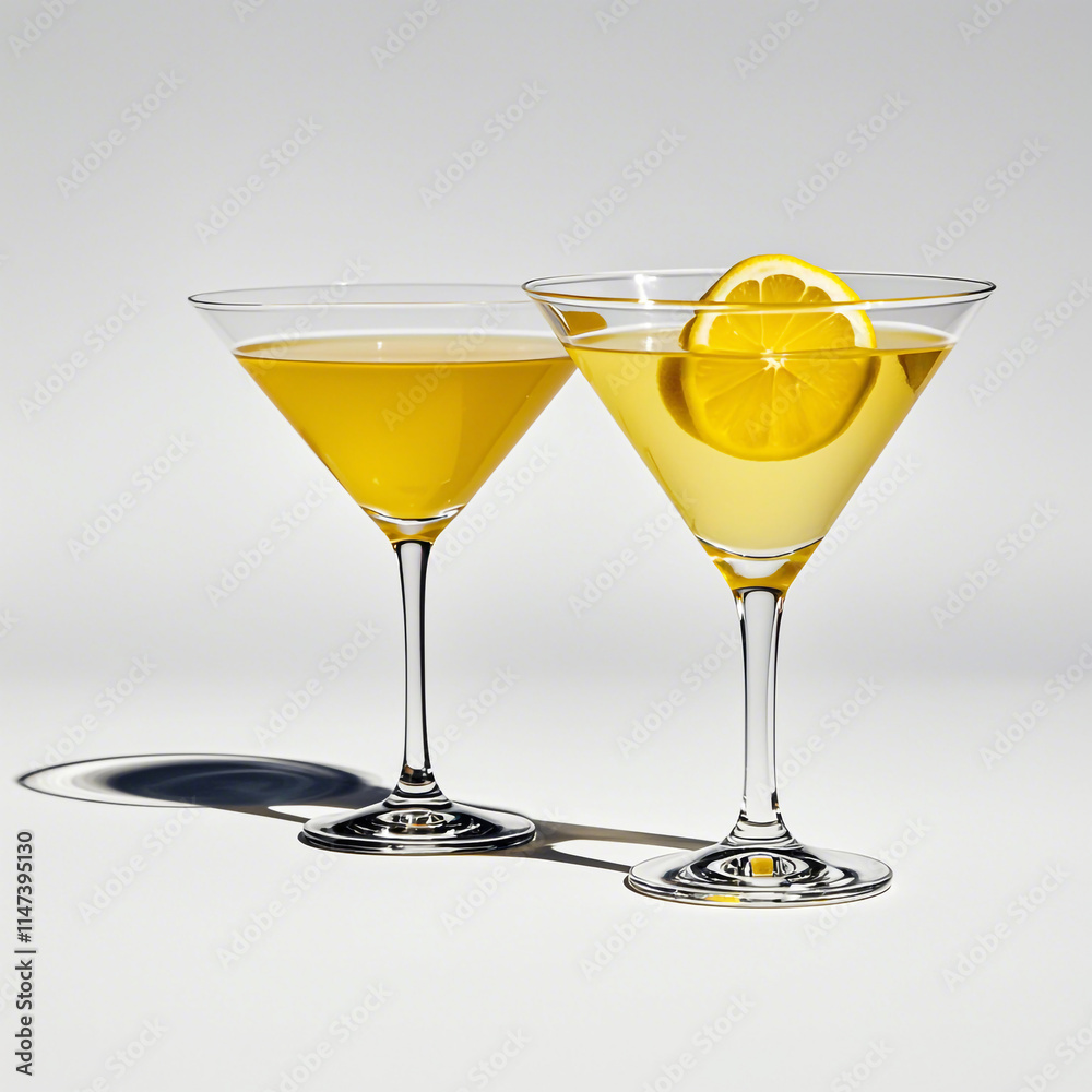 one martini glasses filled a lemon juice, on white background one martini glasses filled a lemon juice, on white background