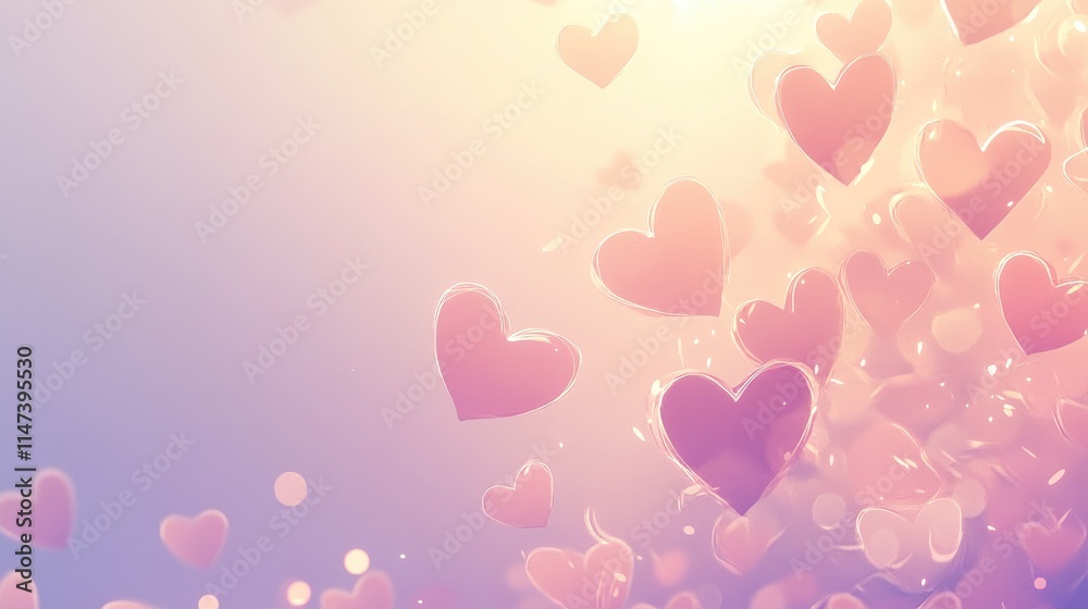Romantic Hearts Floating in Soft Colorful Background of Love