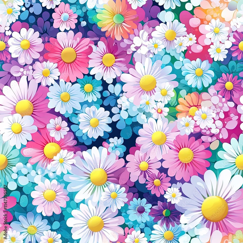 Spring Floral Flower Daisies Seamless Pattern Texture