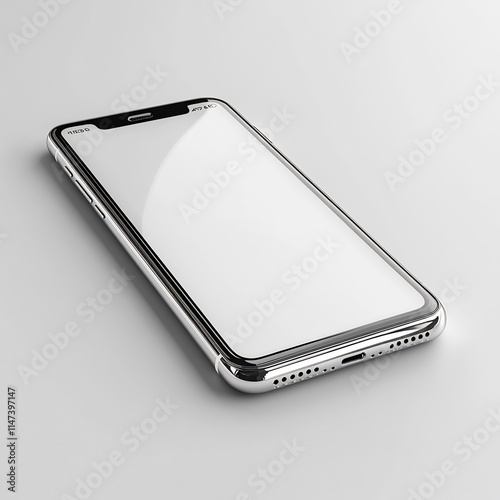 Smartphone in landscape mode with a white screen placed on a flat surface isolated on a white background ar 169 photo