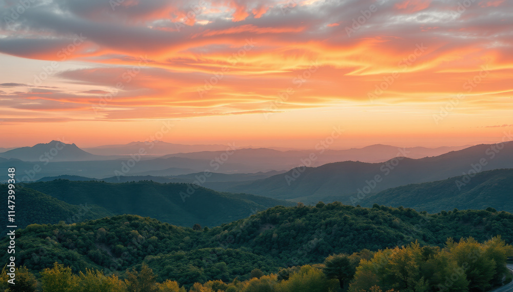 Fototapeta premium Majestic Mountain Range Sunset Landscape