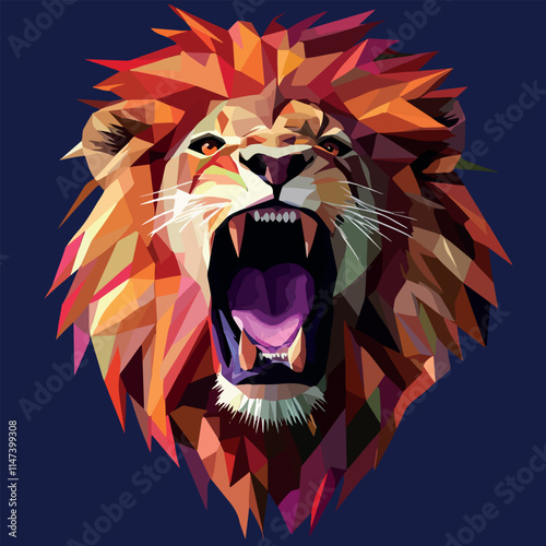Colorful Low Poly Roaring Lion Vector illustration