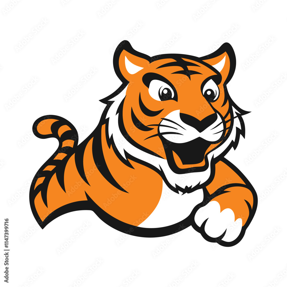 A playful tiger mascot logo featuring a cute, energetic tiger running with a joyful expression, vibrant orange and black stripes, and a dynamic, fun design perfect for branding. A playful tiger mascot logo featuring a cute, energetic tiger running with a joyful expression, vibrant orange and black stripes, and a dynamic, fun design perfect for branding.