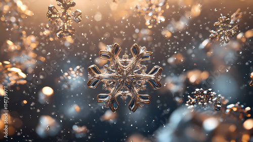 Winter flurry: mesmeric 3d illustration depicting descending festive snowflakes. Brumal. Illustration