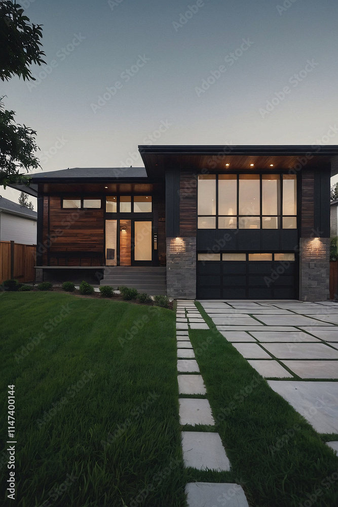 Modern House with Dark Wood Siding and Stone Accents Modern House with Dark Wood Siding and Stone Accents