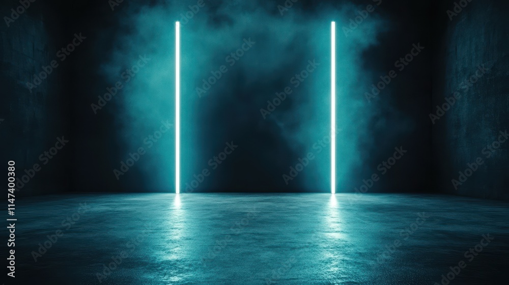 Obraz premium Abstract Teal Neon Lights in a Dark Room