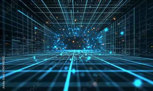 A mesmerizing digital artwork depicting a tunnel of light and data streams.  It evokes a sense of futuristic travel and technological advancement. loop video 4k
