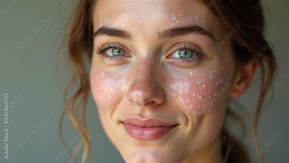 woman with white dandruff like dust on face close up portrait of a woman