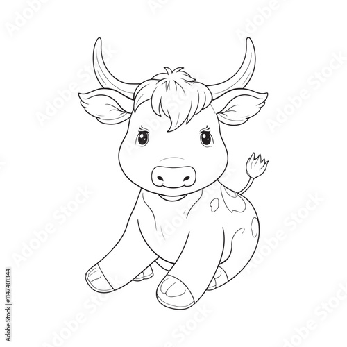 Artistic cow logo icon line art vector illustration with detailed horns and head photo