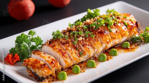 Sliced Garlic Butter Fish Fillet, Asian Cuisine photo