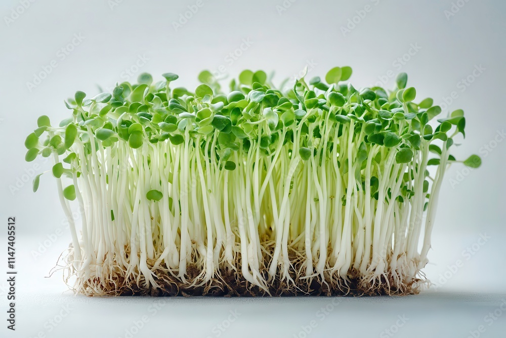 Healthy Bean Sprouts Growing Vibrantly Against a Bright White Background in a Natural Setting. Generative AI Healthy Bean Sprouts Growing Vibrantly Against a Bright White Background in a Natural Setting. Generative AI