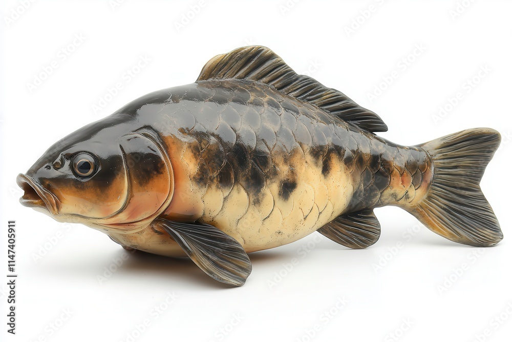 Fototapeta premium Carp Fish Displaying Intricate Patterns and Colors Isolated Against a White Background. Generative AI