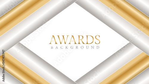 Awards background with gold and silver ribbons, perfect for ceremonies, certificates, presentations, and promotions. Modern and luxurious design exuding prestige and professionalism