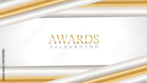 Awards background with gold and silver ribbons, perfect for ceremonies, certificates, presentations, and promotions. Modern and luxurious design exuding prestige and professionalism