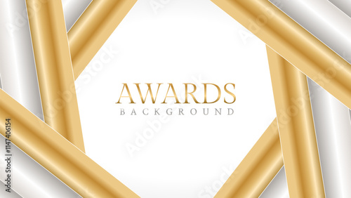 Awards background with gold and silver ribbons, perfect for ceremonies, certificates, presentations, and promotions. Modern and luxurious design exuding prestige and professionalism
