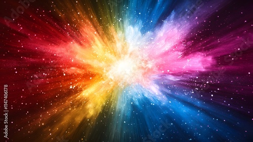 Cosmic explosion of colorful nebula outer space digital art stellar environment wide-angle view celestial beauty