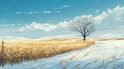 Cold weather in the spring can harm growing wheat in the fields. this can happen when the temperature drops below freezing. Brumal. Illustration