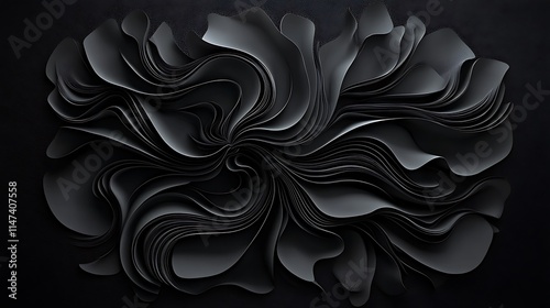 Abstract Black 3D Render: Swirling Organic Forms on Dark Background AI Generated photo