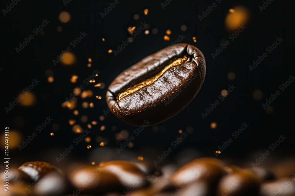 Macro photography of a coffee bean on a black background with detailed texture and shine, perfect for coffee advertising, packaging design, branding, minimalist, and modern projects. Macro photography of a coffee bean on a black background with detailed texture and shine, perfect for coffee advertising, packaging design, branding, minimalist, and modern projects.