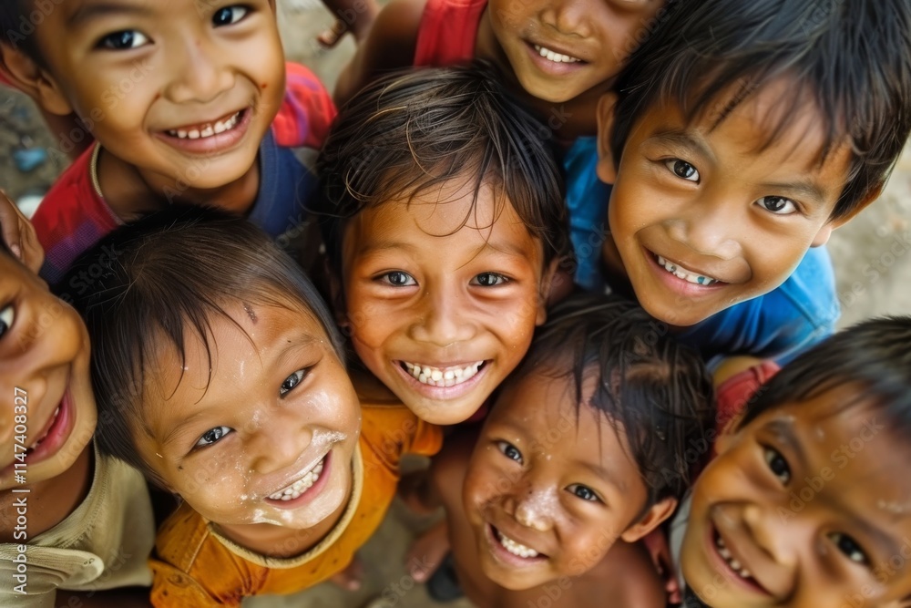 Group of happy kids smiling and looking at camera on a sunny day Group of happy kids smiling and looking at camera on a sunny day