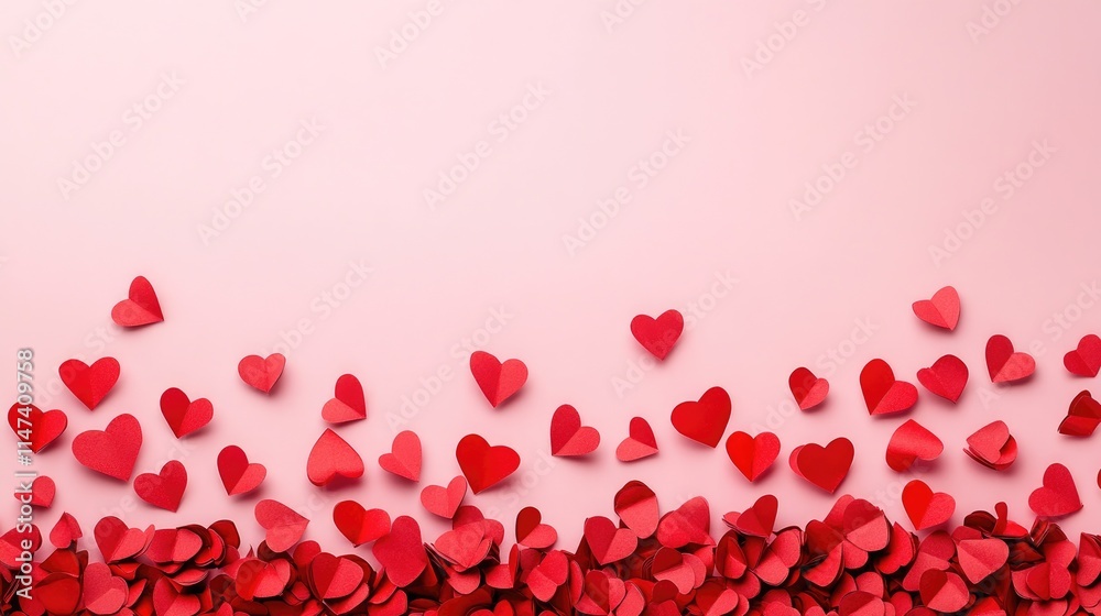 Colorful Red Hearts on a Soft Pink Background for Celebrations