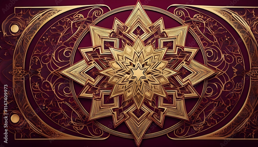 Intricate Gold Mandala Design on Elegant Red and Artfully Crafted Sacred Geometric Patterns Intricate Gold Mandala Design on Elegant Red and Artfully Crafted Sacred Geometric Patterns