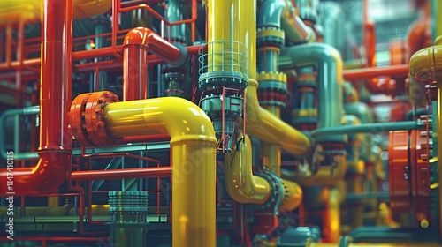 Wallpaper Mural Complex Network of Industrial Pipes and Valves in Vibrant Colors Torontodigital.ca