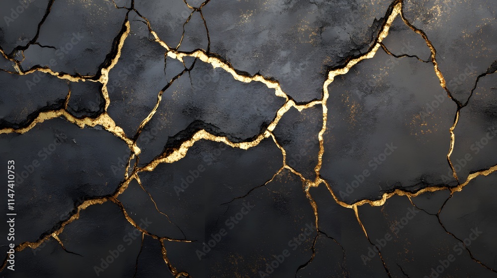 Obraz premium Cracked gold and black surface abstract art digital design textured environment artistic view modern aesthetic