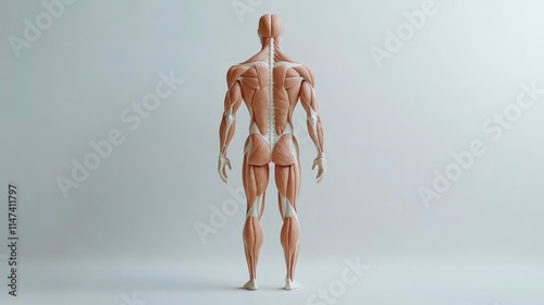 Posterior view of human male anatomy, showcasing detailed musculature.