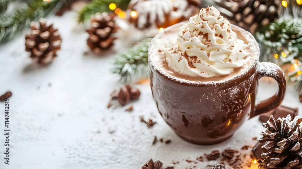 Festive hot chocolate preparation cozy home food photography winter wonderland close-up comfort beverage Festive hot chocolate preparation cozy home food photography winter wonderland close-up comfort beverage