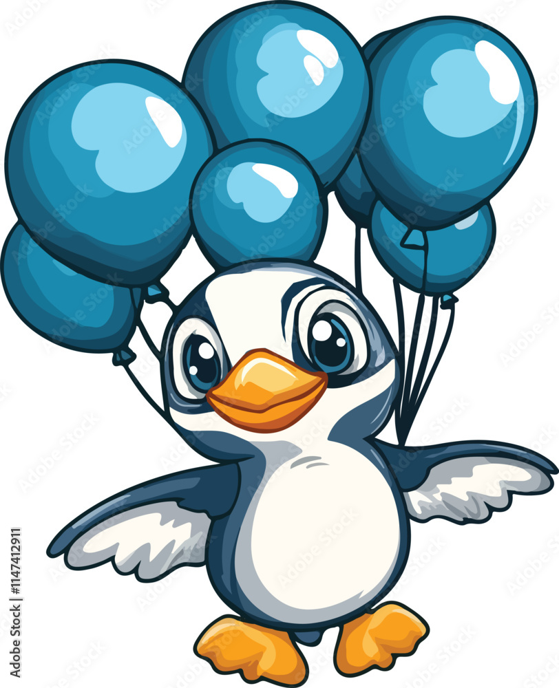 Cute Penguin flying with balloon play cartoon vector on white background Cute Penguin flying with balloon play cartoon vector on white background