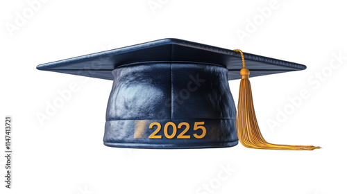 3d graduate cap with text 2025 front view on transparent background 