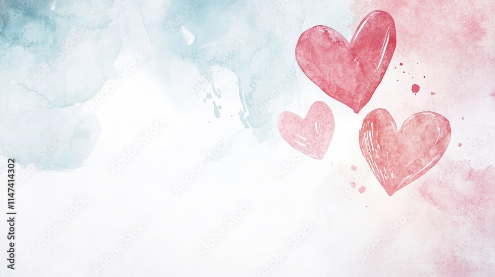 Watercolor Heart Background with Soft Blue and Pink Hues Watercolor Heart Background with Soft Blue and Pink Hues