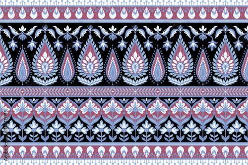 floral seamless background Geometric ethnic oriental ikat seamless pattern traditional Design for background,carpet,wallpaper,clothing,wrapping,Batik,fabric,Vector illustration embroidery style.