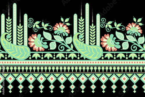 floral seamless background Geometric ethnic oriental ikat seamless pattern traditional Design for background,carpet,wallpaper,clothing,wrapping,Batik,fabric,Vector illustration embroidery style.