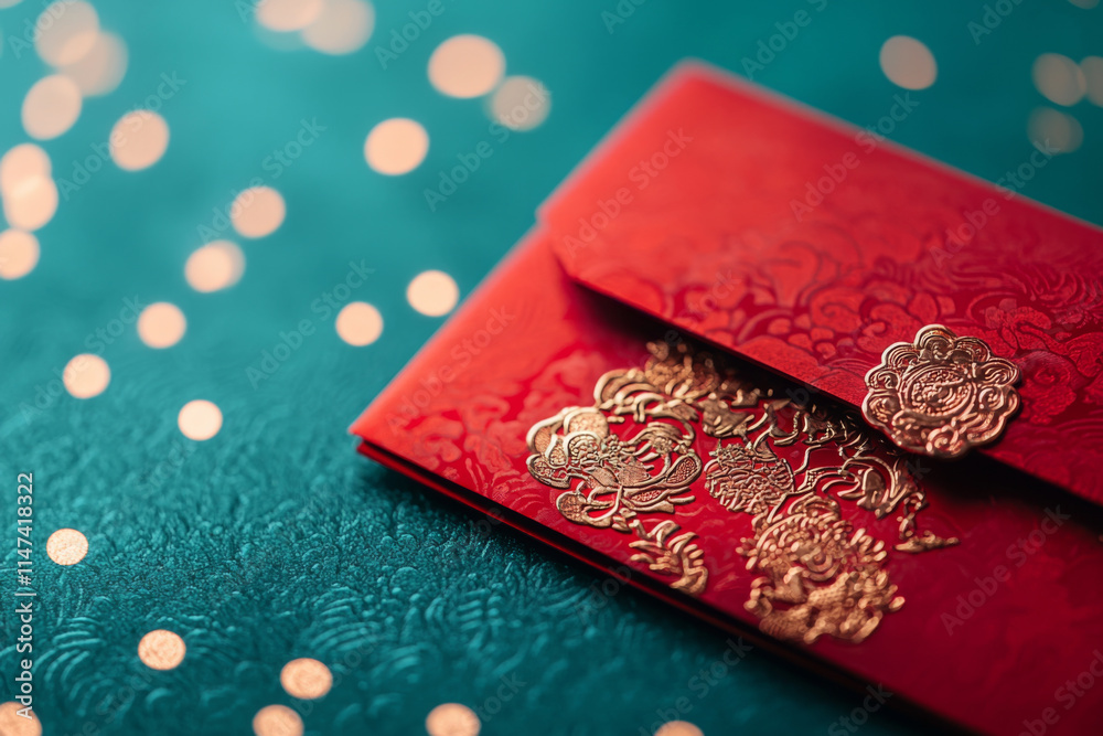 Celebrating chinese new year festival with red envelopes in vibrant atmosphere Celebrating chinese new year festival with red envelopes in vibrant atmosphere