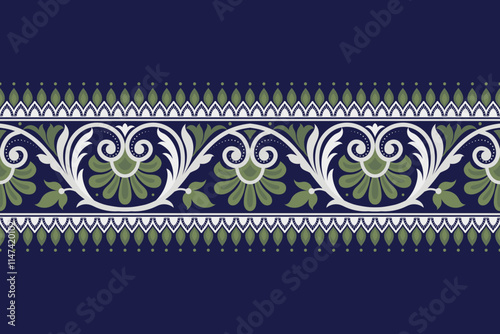 Floral seamless background Geometric ethnic oriental ikat seamless pattern traditional Design for background,carpet,wallpaper,clothing,wrapping,Batik,fabric,Vector illustration embroidery style.